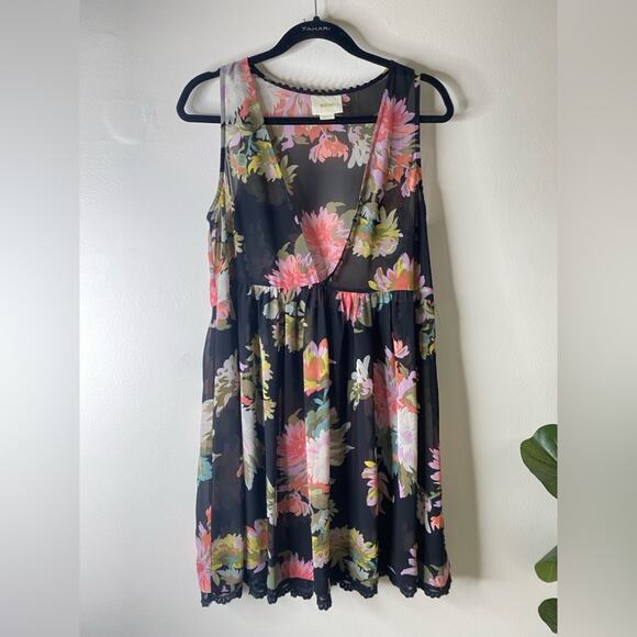 MAEVE Anthropologie Violetta Floral Print Black Multicolor Shift Dress small - Picture 3 of 8
